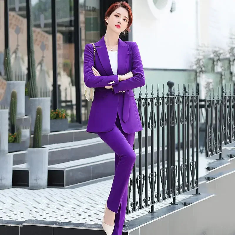 2024 Waist Set High Temperature Purple Long Jacket and Mens 2piece Belt Womens SpringSummer 250319