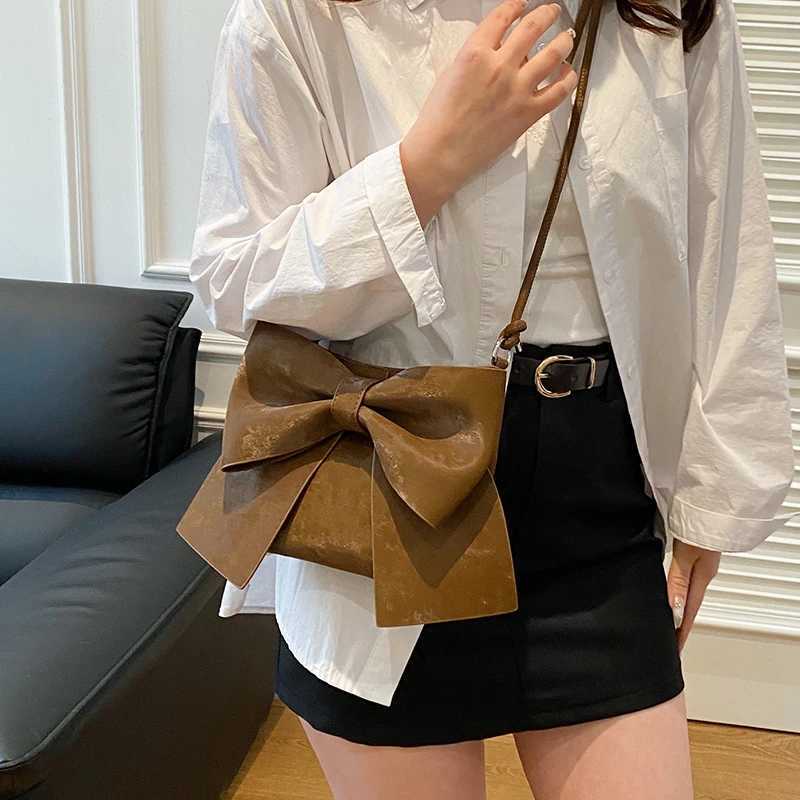 MOODS Big Bow Knot Shoulder Cross Body Bags For Women Girls Velvet Texture PU Leather Messenger Bag 2024 Latest Fashion Handbags Y250319