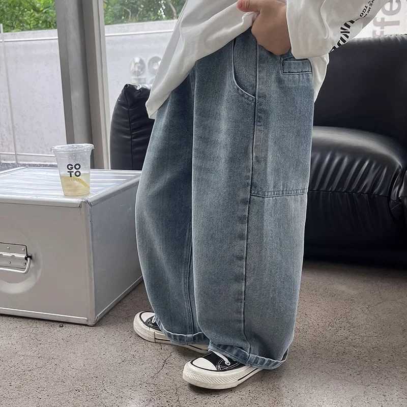 2025 Autumn New Kids pants Fashion solid color Childrens straight jeans Boys loose casual denim TrousersT250326