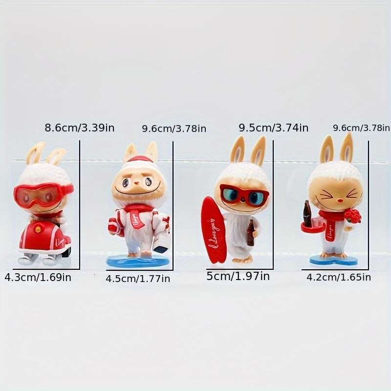 4pcs Labubu Series PVC Figures - Cute Anime/Cartoon Beverage-Themed Desk Ornaments, Mixed Colors, Perfect for Birthday Gifts & Collectible Toy Enthusi