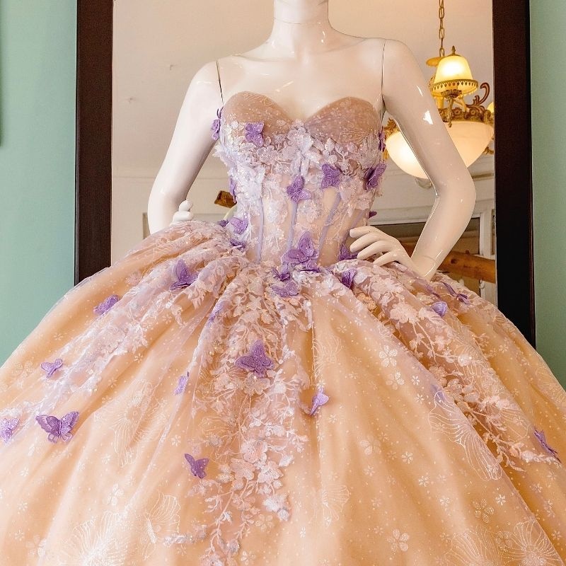 Champagne Shiny Quinceanera Dresses Ball Gown With Cape Sequin Lace Applique Bow Beads Tull Corset Sweet 16 Dress Vestidos De 15 Anos