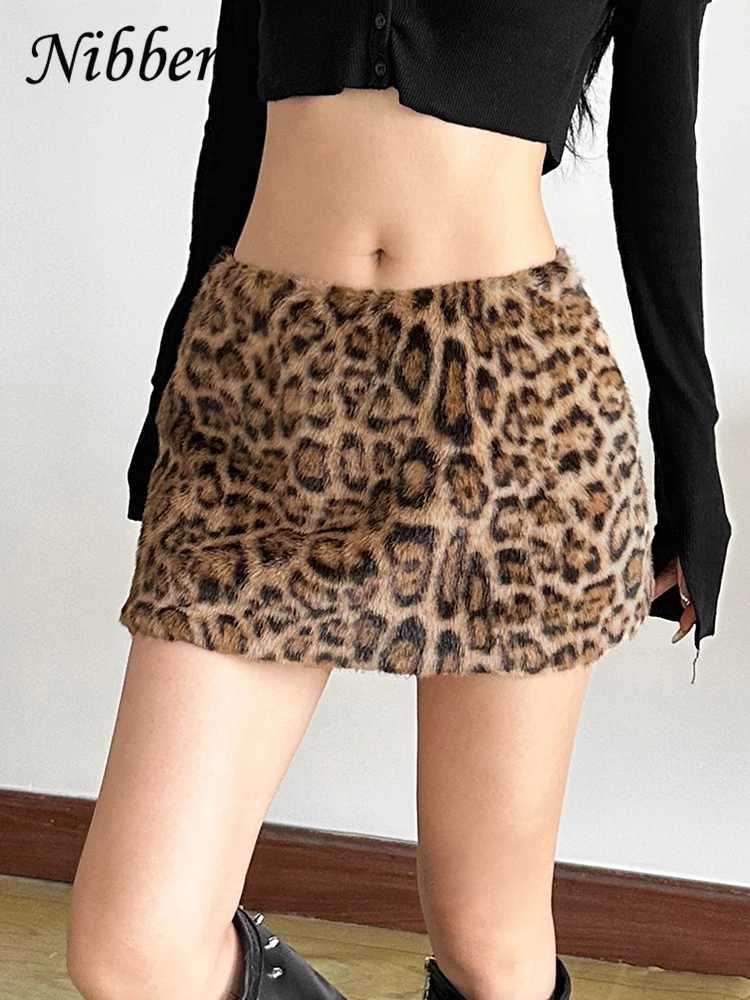 Nibber Furry Leopard Print Mini Skirts Elasticated Waist Sexy Midnight Hot Chick Classic Trend Charming Concise Winter BotXJ250320