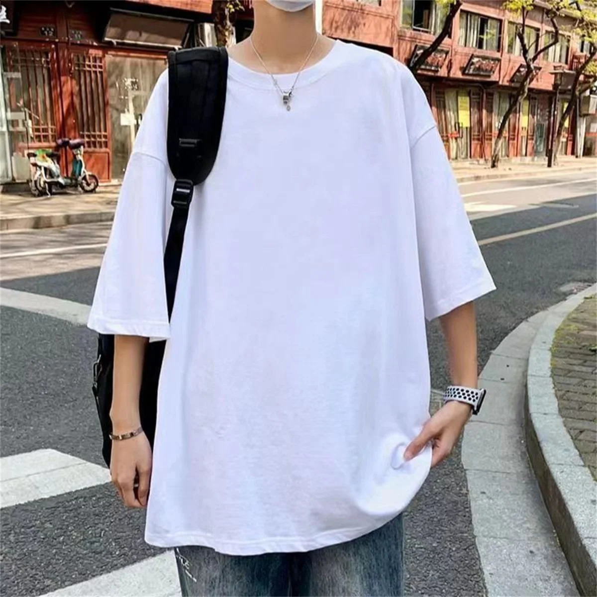 Fashionable solid polyester mens basic Tshirt casual oversized top highquality unisex short 250312