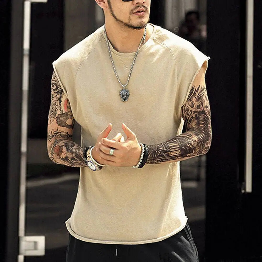 Mens casual vest sleeveless Tshirt mens running underwear solid color round neck sports 250319