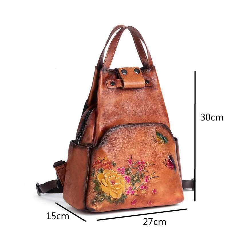MOTAORA Ral Emed Leather Backpack For Women, Vintage Cowhide Shoulder Bag, Handmade Crossbody Purse With Adjustable Strap