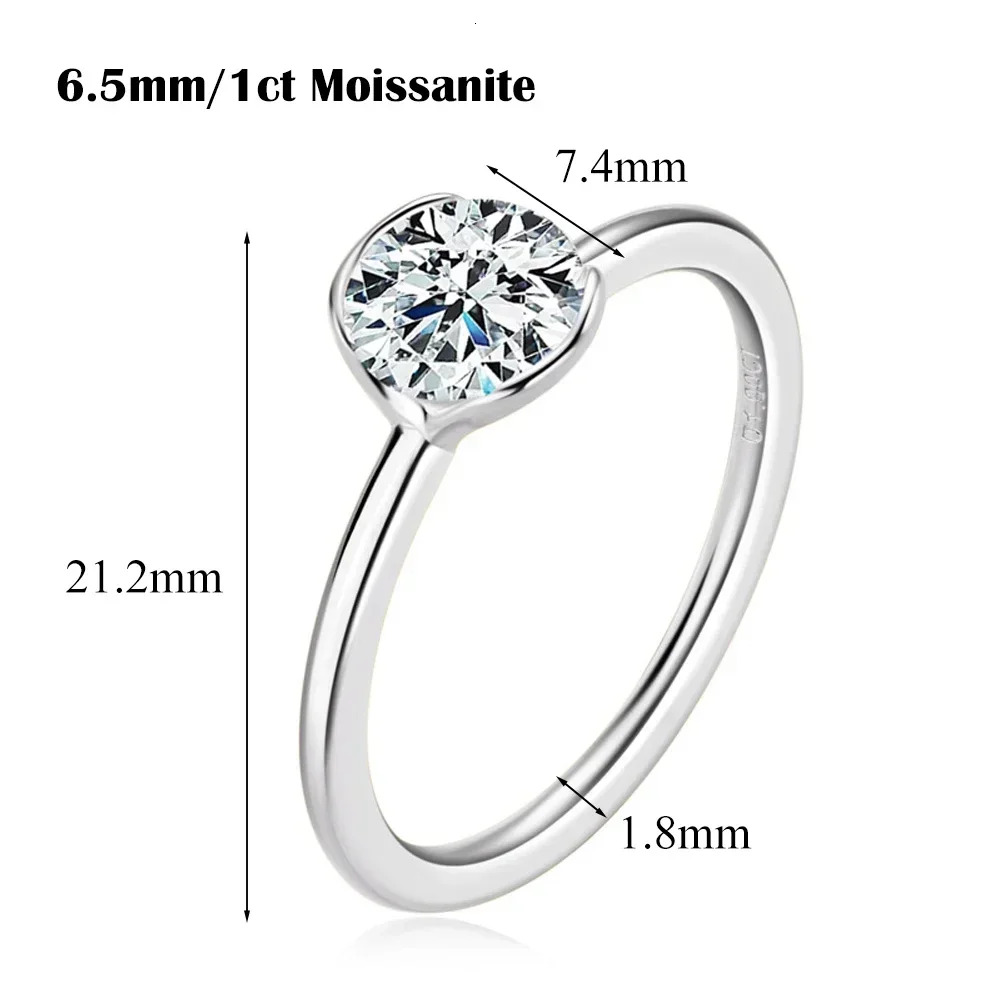 GRA Certified 1CT Half Bezel Moissanite Engagement Rings for Women 925 Sterling Silver Solitaire Diamond Wedding Band Jewelry