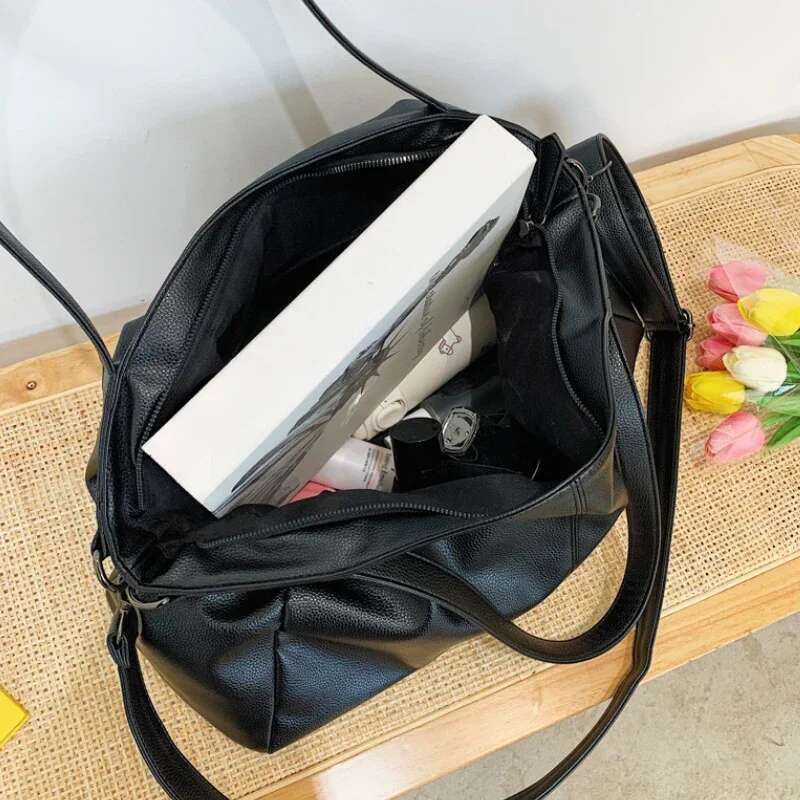 Big Black Shoulder Bags For Women Large Hobo Shopper Solid Color Quality Soft Leather Crossbody Handbag Lady Travel Tote Bag
