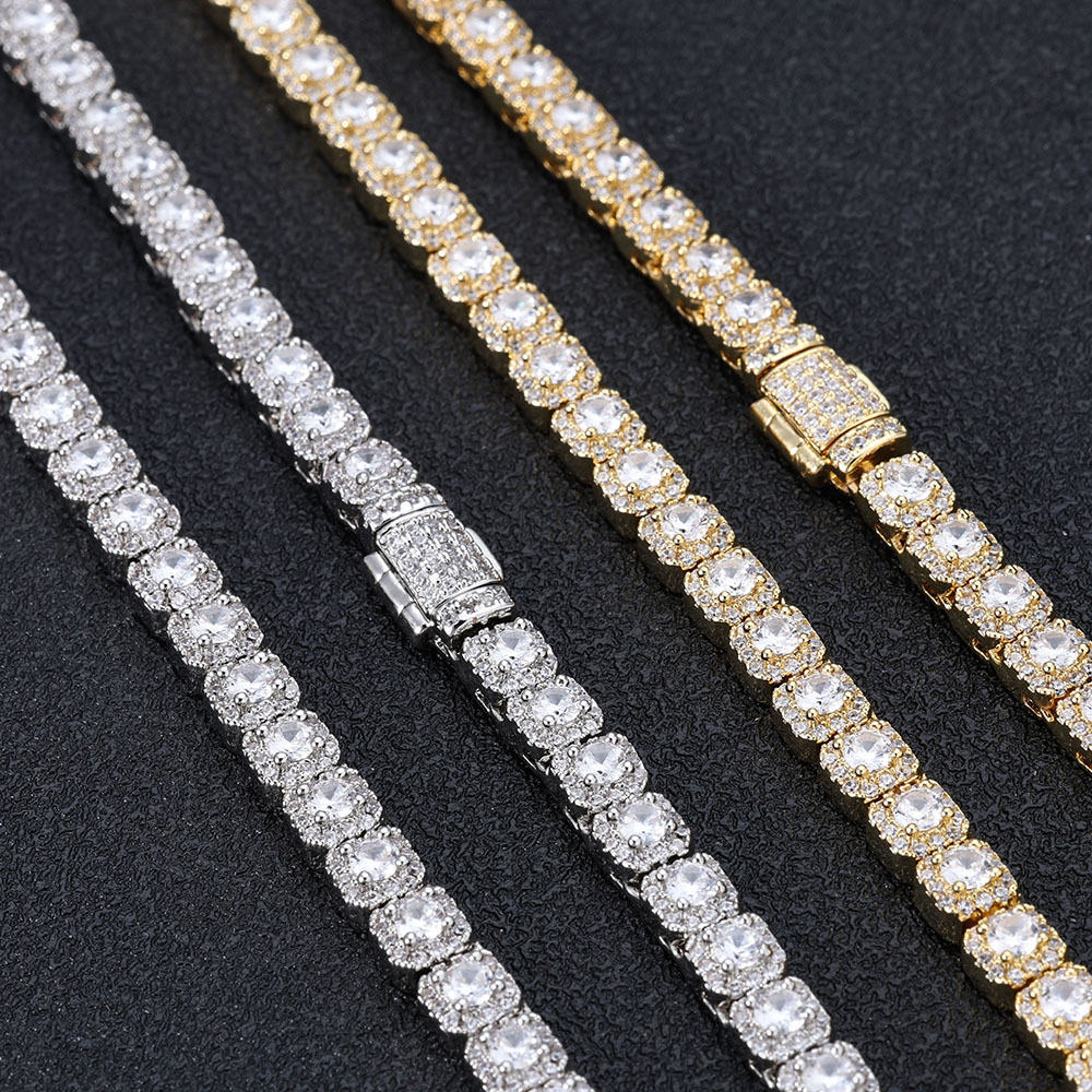 Hip Hop Womens Jewelry Iced Bracelet Copper AAAAA Zircon 5mm Tennis Chain Gold/Silver Plated Flip Buckle Bracelet