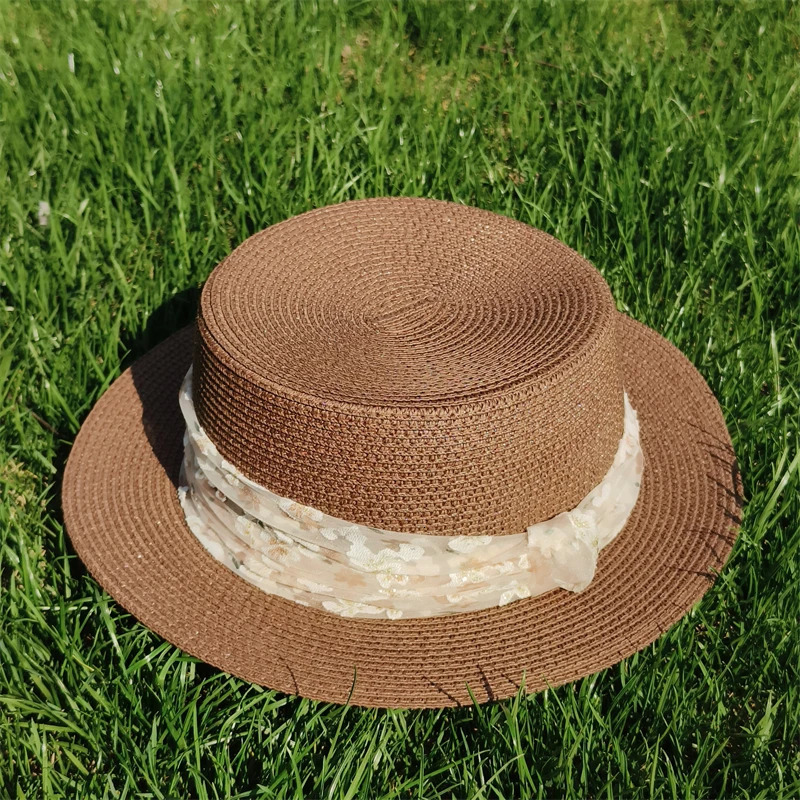 Women straw hat beach hat spring French straw fedora hat short brim top hat sun hat solid Flat bucket hat basin hat summer caps 250320