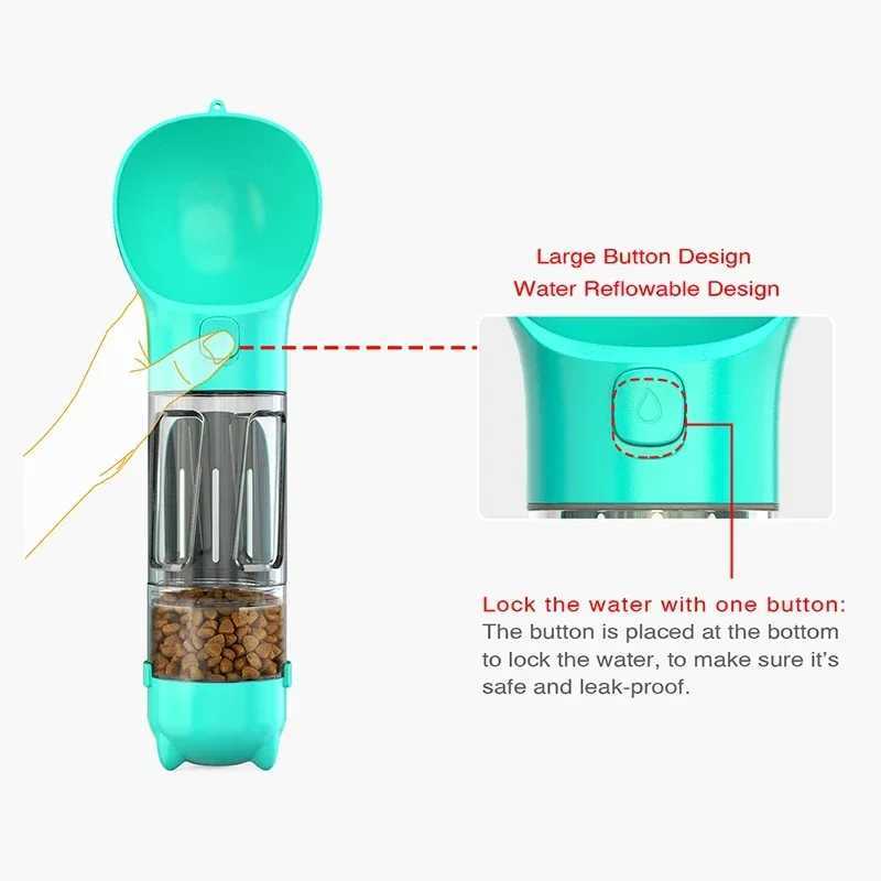 Portable cat and dog water bottle food feeder drinking fountain 3-in-1 toilet dispenser leak proof Y250319