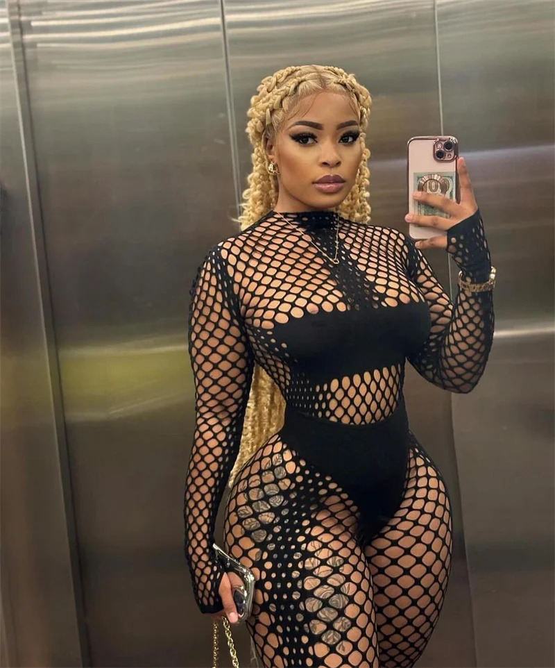 Sexy Hollow Nightclub Set Womens Two Piece Y2K Patch Work Long Sleeve Top and Leg Conjuntos Para Mujeres 2-piece Set 250320