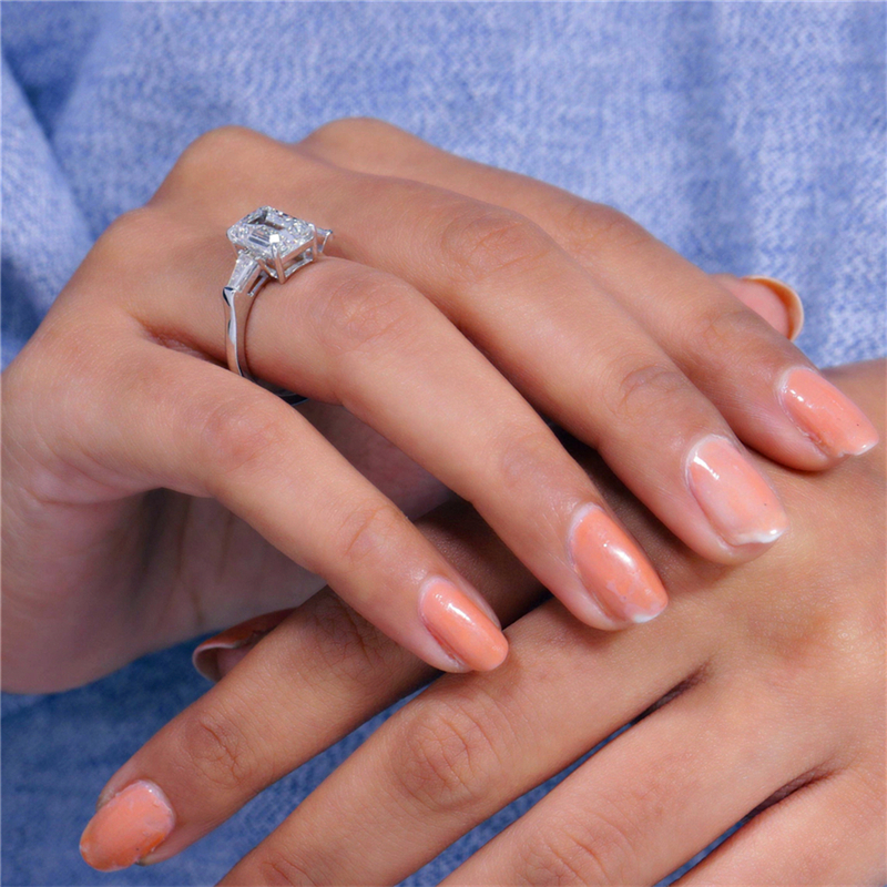 Jewelry 14K White Solid Gold Princess Cut 2.0 Carat Lab Diamond Engagement Ring Set Real Gold Ring Eternity Band For Wedding Gift