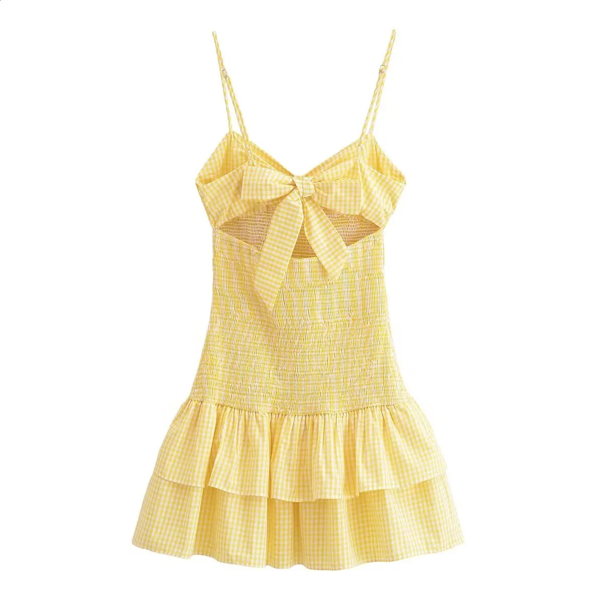 ZAR4 Summer Womens Fashion Elegant Small Flat Bow Decorative Splicing Sling Dress 250314