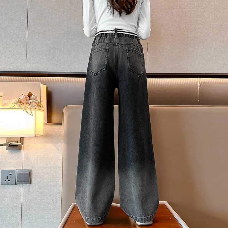 5 To 13 Years Teenage Girls Gradation Jeans Casual Wide Leg Pants Autumn Kids Clothes School Youth Children High Waist TrousersT250326
