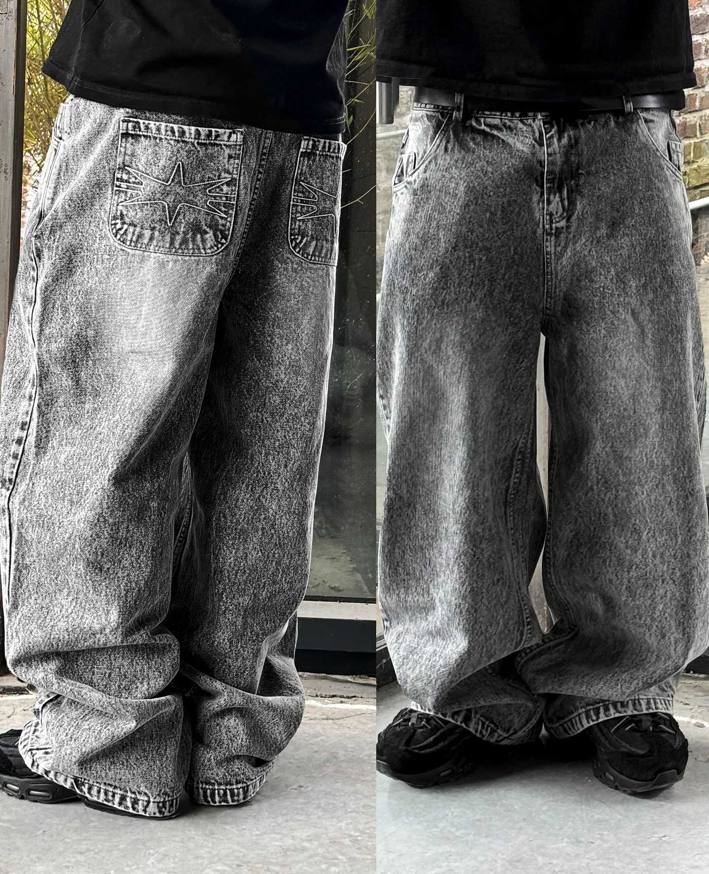 Mens Fashion Jeans Work Pants American Retro Trendy Laundry Punk Hip Hop Jeans Embroidered Streetwear Womens Wide Legs Straight TrousersT250319