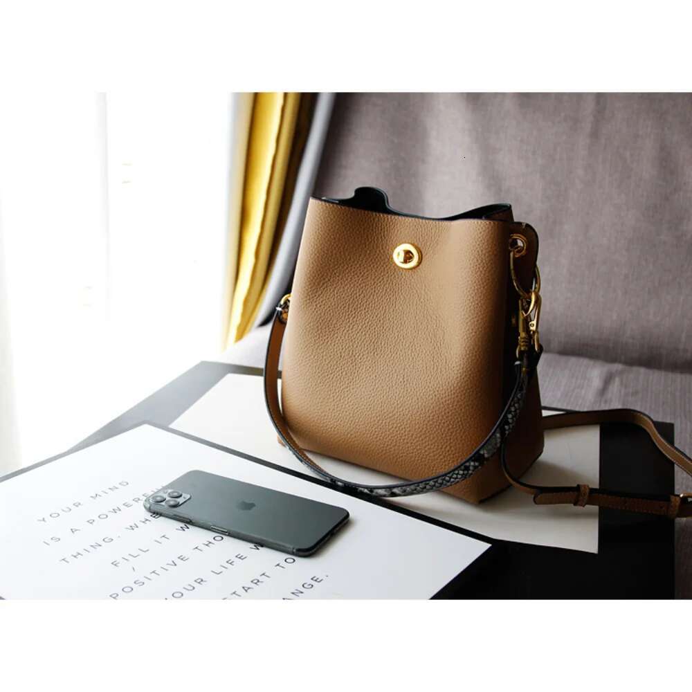Fashion Designer Serpentine Handle Bucket 100% Cowhide Leather Women's Shoulder Crossbody 2 Straps Hand Bag Blue