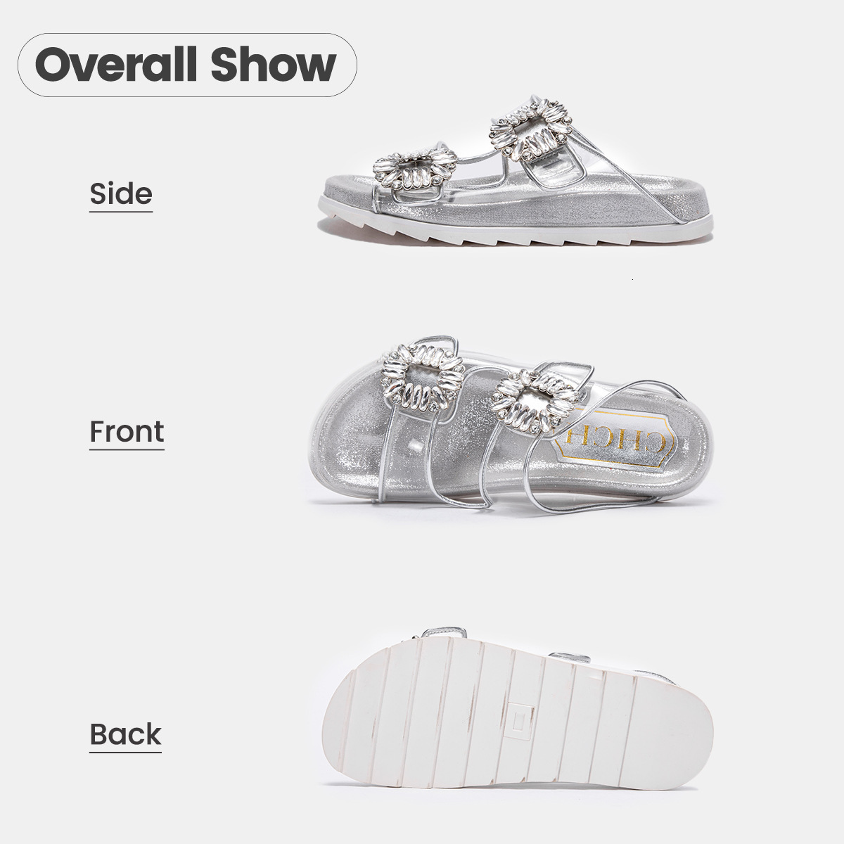 Designer CHCH Square Button Rhinestone Thick Bottom Women On The Beach Double Straps Straight Line, Wearing Slippers For Leisure And Fashion, Paired W
