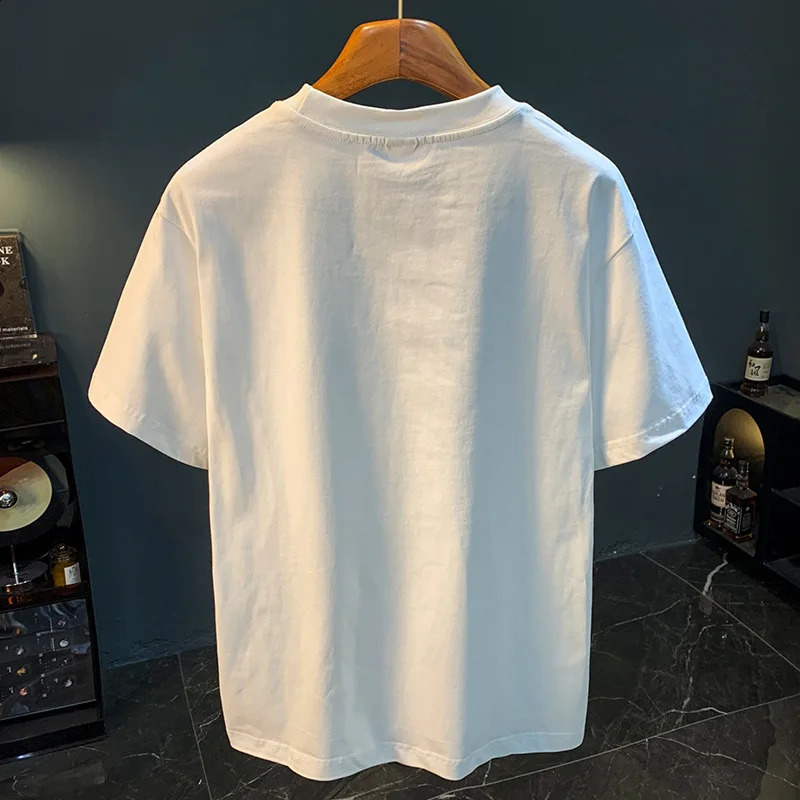 Summer Mens Simple Versatile Embroidered Short Sleeve Solid Color Comfortable Casual Half Sleeve Top 250317