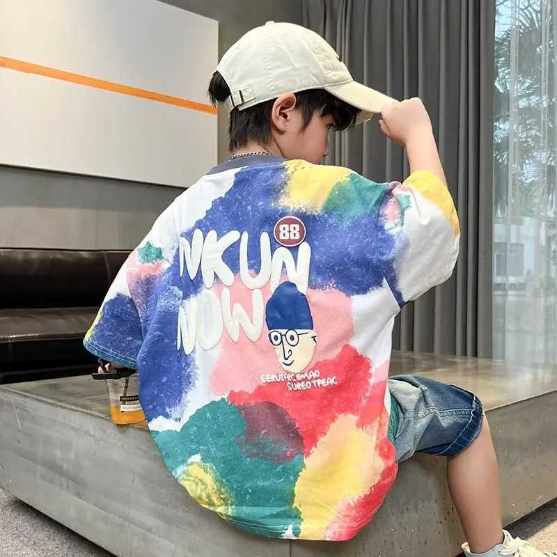 2023 Summer Street Clothing Childrens Clothing Graffiti Cartoon T-shirt Boys and Girls Short Sleeve Top Childrens T-shirtT250320