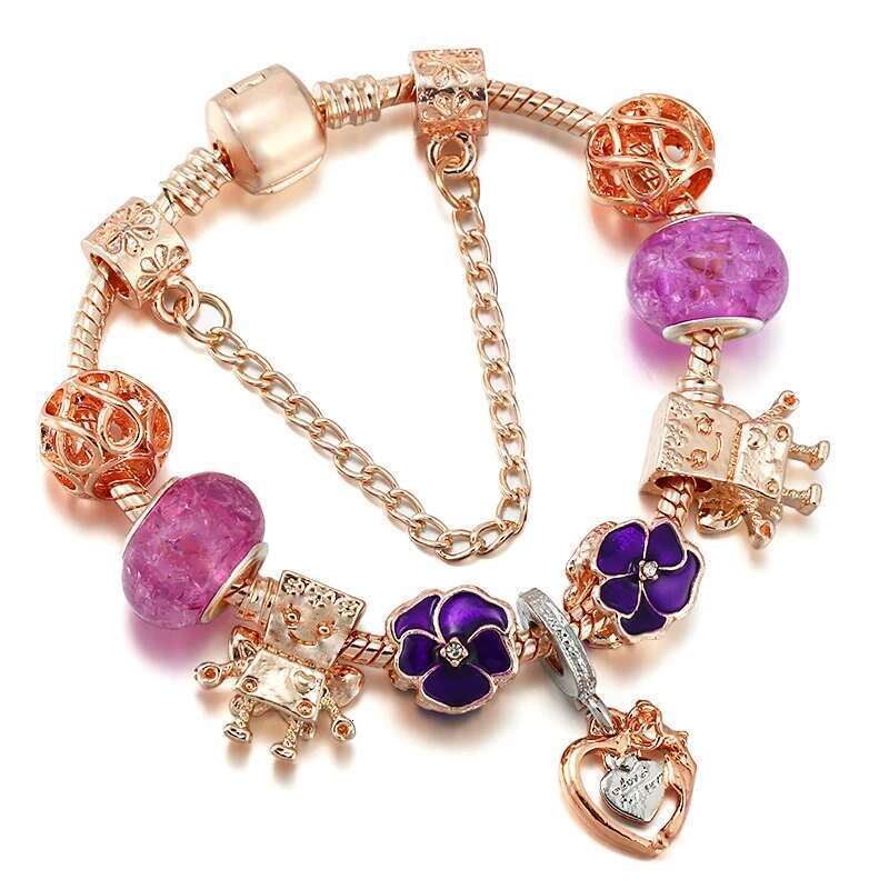Rose Gold Flower Fairy Bella Beads Pendant Charm Bracelets For Women Men Bijoux Pulseras Jewelry Gift Special Offer