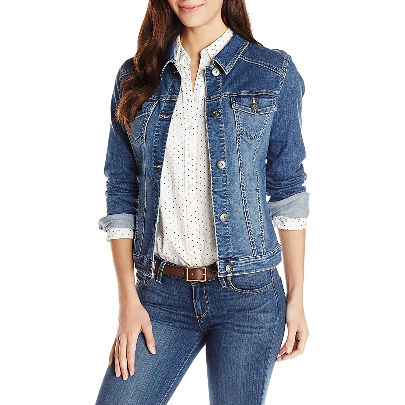 Slim Fit Womens Denim Jacket Cotton Style Arrival CrossBorder Female Fashionable Casual Outerwear Coat 250319