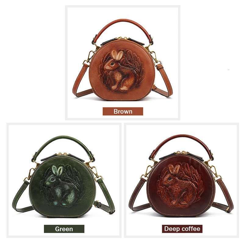 MOTAORA 2025 New Retro Round Women's Genuine Leather Handbags For Ladies Designer Rabbit Emed Shoulder Messenger Bags