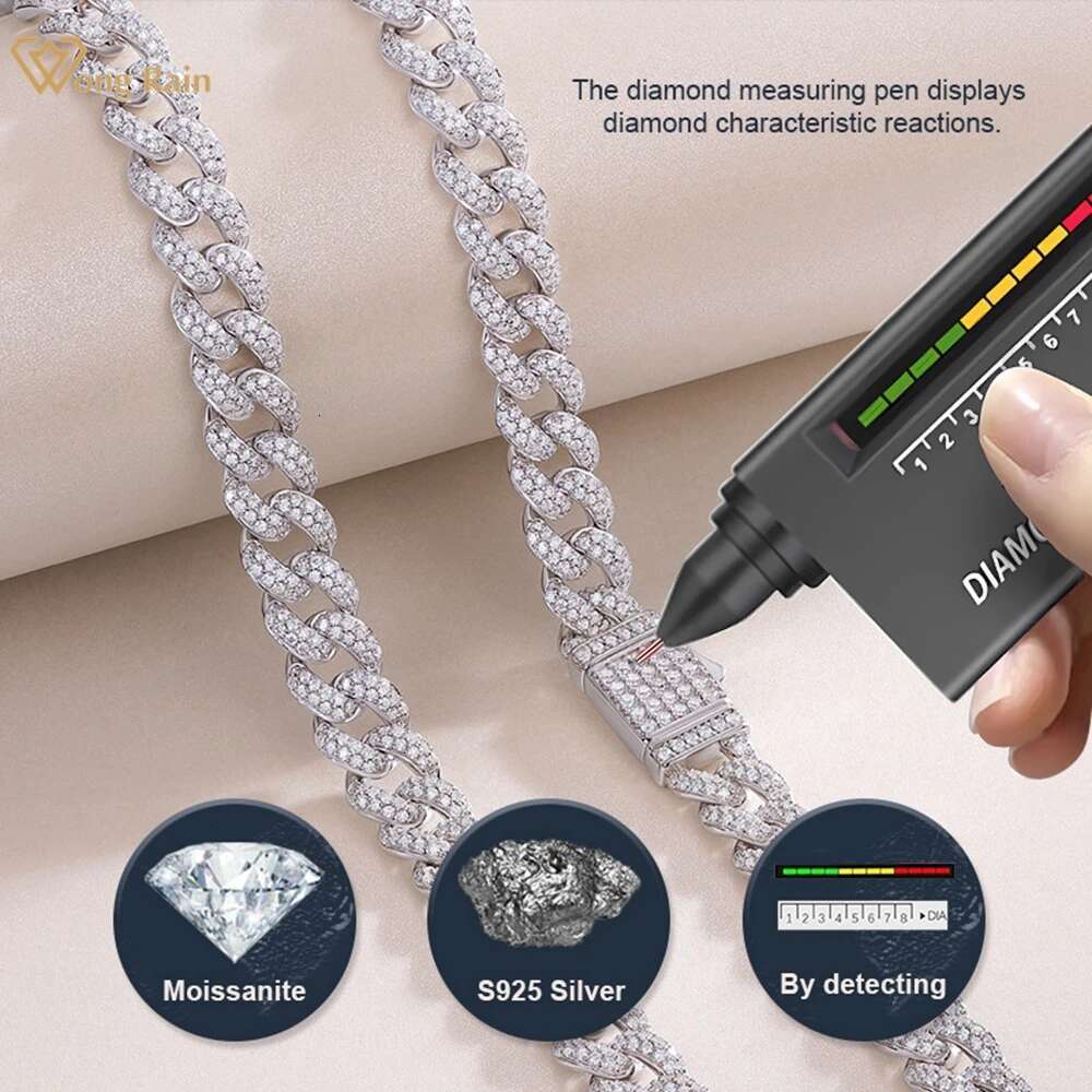 Wong Rain Test Sier VVS1 3EX D Color Real Moissanite Dia Gemstone Sparkg 10mm Cuban Necklace Jewelry Gra