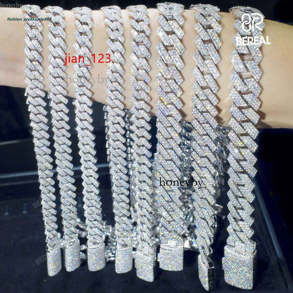 Wholesale 8MM 10mm 12mm 14mm Hip Hop Vvs Dia Necklace Bracelet Dropshipping Sier Iced Out Cuban k Moissanite Chain