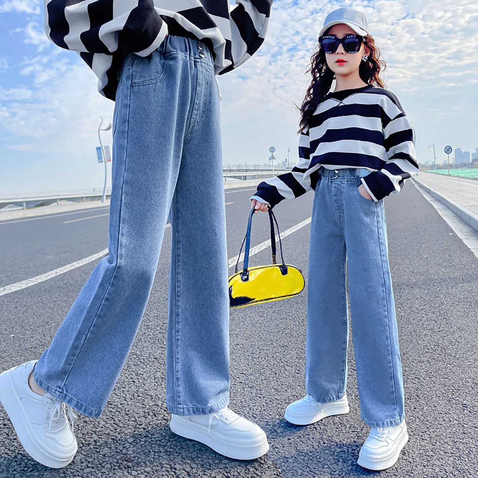 Loose Wide Leg Jeans Pants Baby Pants Girl Big Kids Summer Drawstring Jeans Daily Wearing Thin Casual Pants Denim ClothesT250326