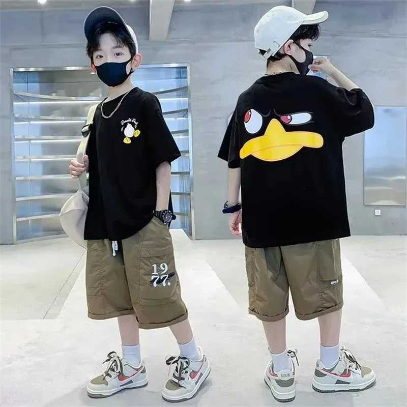 2024 Summer Kids Streetwear Interest Cartoon Print T Shirt 100% Cotton Tops Tees Children Short Sleeve Boys Girls ClothesT250320