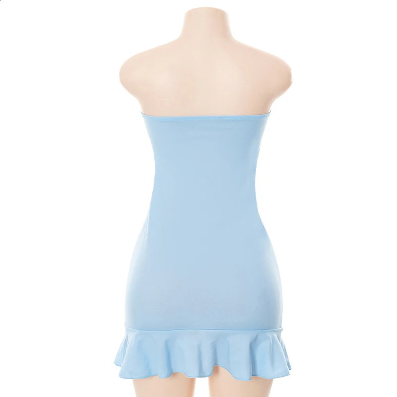CUTENOVA womens soft gentle light blue strapless wrap Hipster mini pleated dress Pullover sexy charm set girls dating outfit 250319
