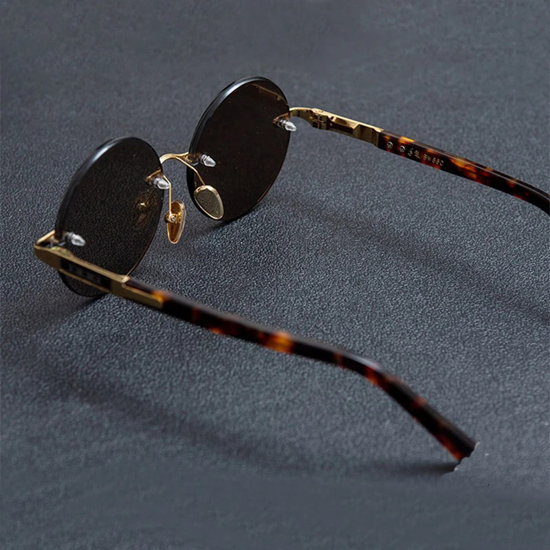 Natural Crystal Stone Sun Glasses Man Round Rimless Glass Sunglasses Woman Brown Mineral Lens Acetate Frame Anti Scratch 250318