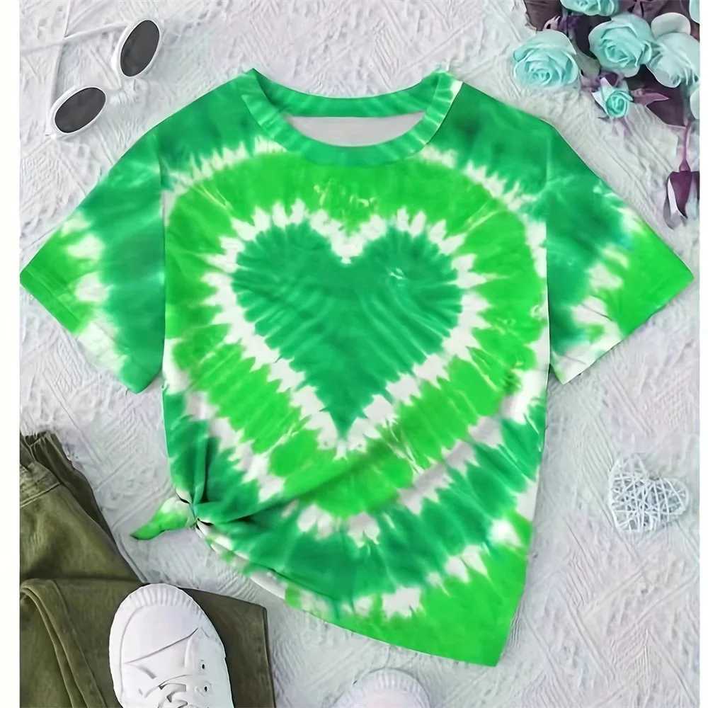 Valentines Girl Clothes Heart 3D Printed Fashionable Childrens Girl T-shirt Short sleeved Dress for Girls Aged 12 to 14T250320