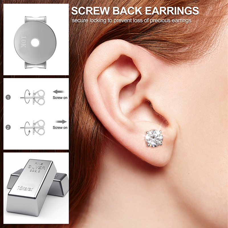 TUHE Unisex Round 6mm-10mm Moissanite Diamond Stud 10k Earrings For Men Women Screw Back Earrings Fine Jewelry