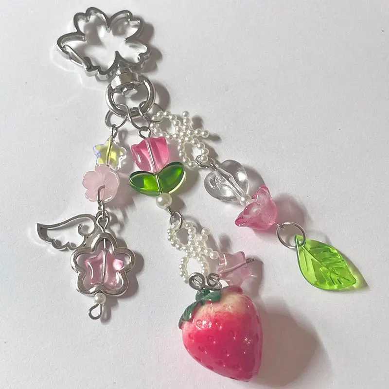 Cute Strawberry Bow Keychain y2k coquettish Fairy Tale Lily Valley Keychain 2023XJ250319