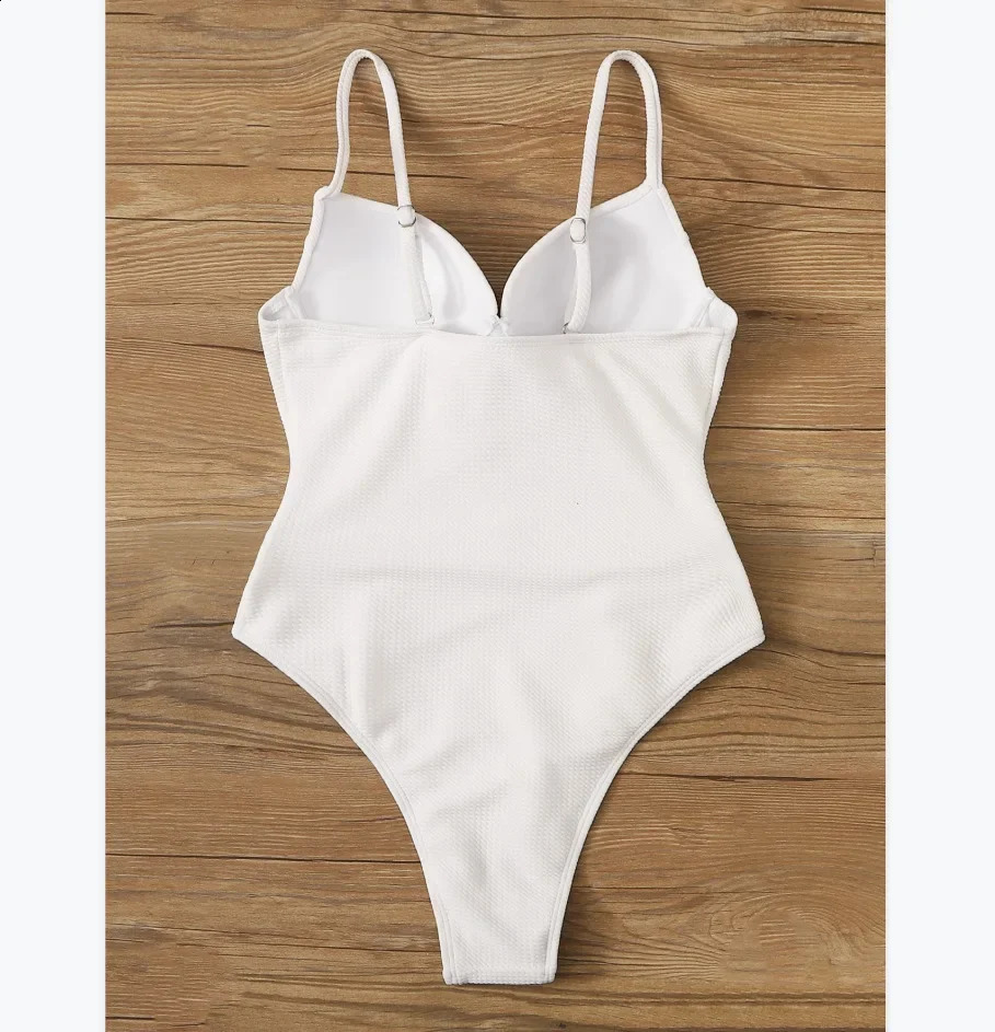 Sexy Push Up Underwire Swimwear Women Solid White Black Padded Buckle One Piece Swimsuit Beach Bathing Suit Bodysuit Monokini 250319