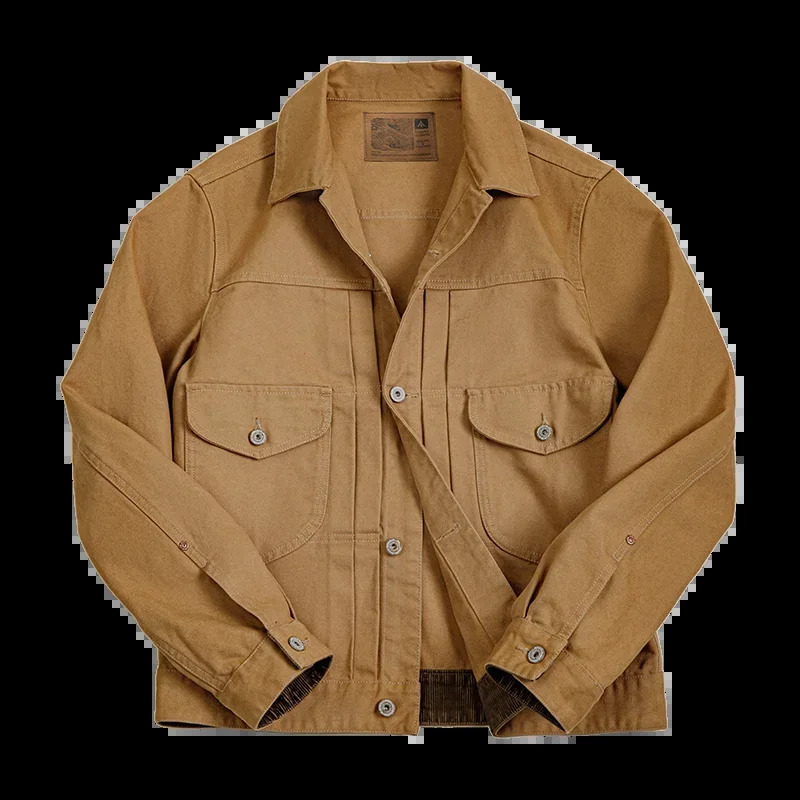 Maden Vintage Heavyweight Canvas Rancher Jackets with Collar Back Paris Button n Denim Jacket for Men Fall Pocket Outerwear 250317