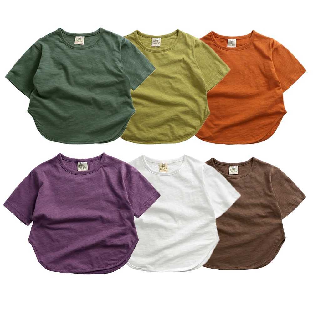 2025 childrens summer clothing pure cotton breathable short sleeved youth top suitable for 2-7T childrens Korean styleT250320
