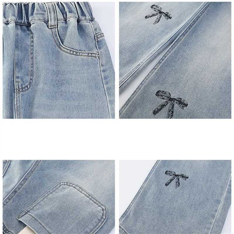 New Spring Autumn Kids Jeans with Bows For Girls High Street Straight Cut Denim Pants For Teens Child Casual Jeans Trousers 5-14T250326