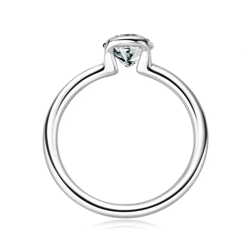 GRA Certified 1CT Half Bezel Moissanite Engagement Rings for Women 925 Sterling Silver Solitaire Diamond Wedding Band Jewelry