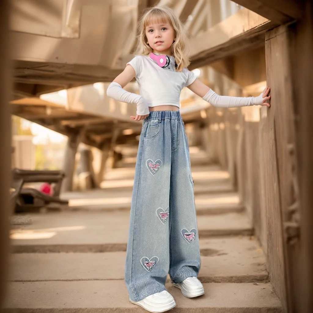 Girls love cut hole ripped jeans in spring and autumn new products fashionable and versatile medium and large childrens widT250326