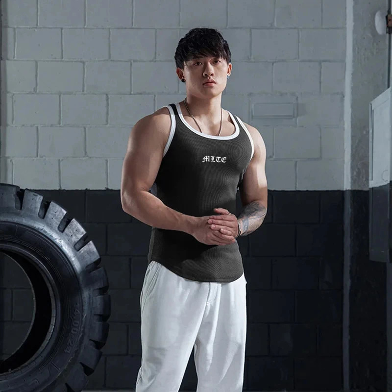 Mens sleeveless tight fitting legs top of the line fitness dry speed running short sleeved muscle exercise summer 250319