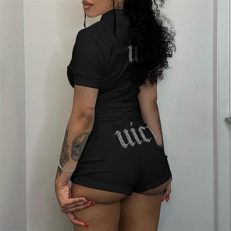 2025 Summer Designer Womens Tracksuits Fashion Hot Diamond Two Piece Set Cardigan Short Sleeve Zipper Tops And Shorts Jogging Sets