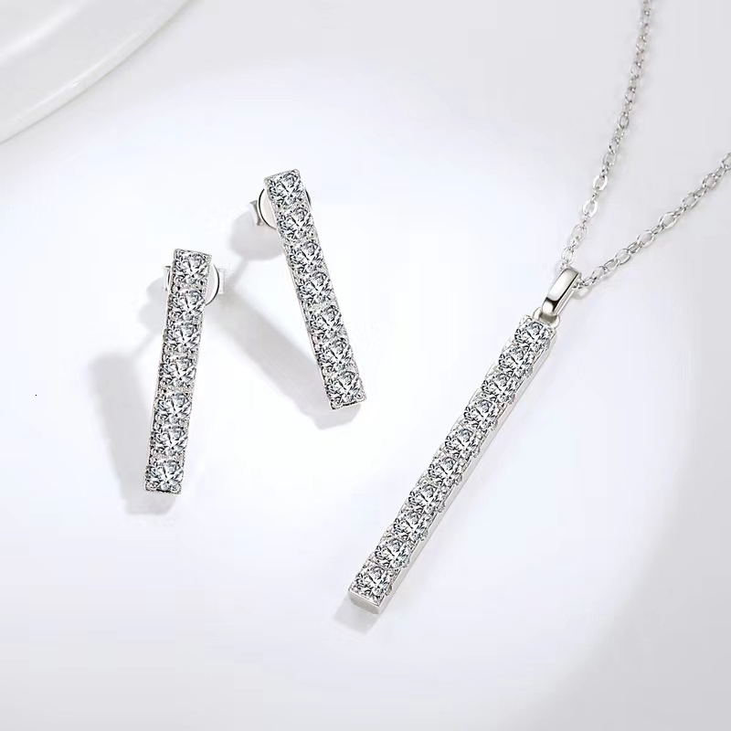 S925 Silver Moissanite Tennis Earrings Necklace White Gold Finish 3mm D Color Moissanite Diamond Stud Earrings Pendant Necklace