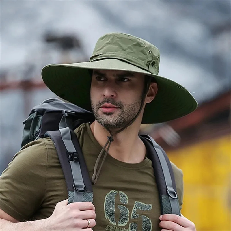 Fashion Summer Bucket Hat Cowboy Men Outdoor Fishing Hiking Beach Hats Mesh Breathable Anti UV Sun Cap Large Wide Brim 250320