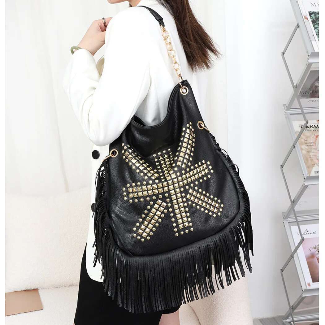 Fashion Rivet Crossbody Shoulder For Women Brand Designer Large Capacity Ladies Handbags Long Tassel Female Messenger Bags