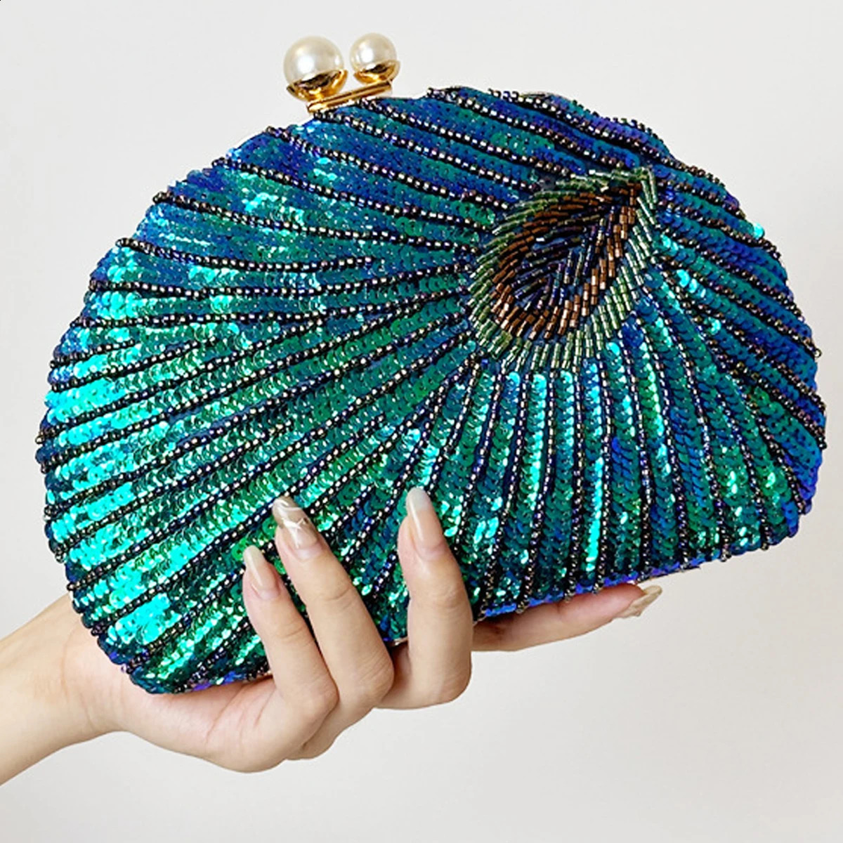 Glitter Vintage Sequins Decor Clutch Wallet Classic Peacock Feather Pattern Evening Bag Womens Shiny Satchel Bag For Party 250319