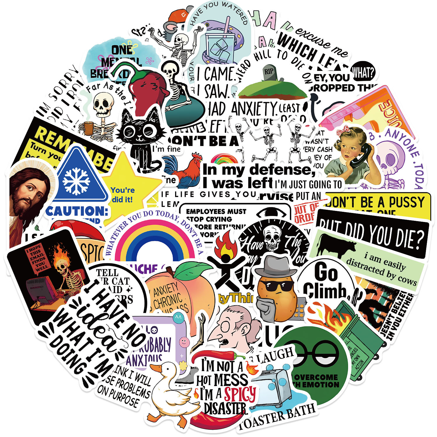 50 Cartoon Snarky Graffiti Stickers Decorative Guitar Notebook Luggage DIY Waterproof Decals