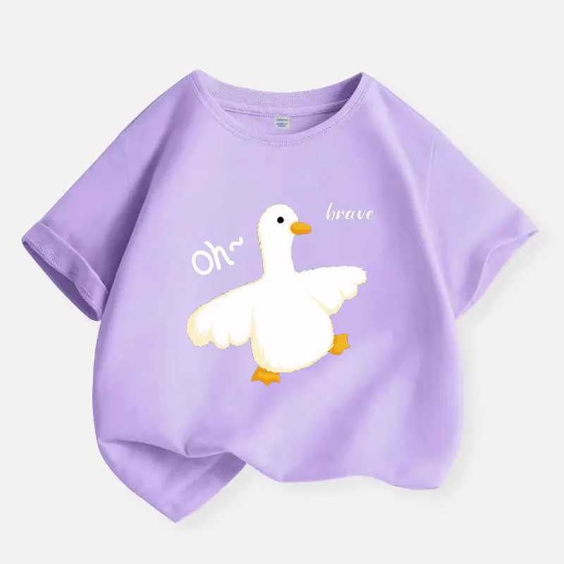 Y2K Top Little Duck Baby Graphic Printed T-shirt for Girls Purple Cotton Baby Childrens T-shirt Summer Cute Cartoon T-shirt YellowT250320
