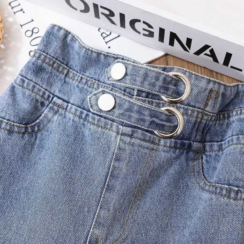 Girls Wide Leg Jeans Versatile Style 2023 Fashion Big Kids Casual Pants Spring and Autumn Girls Loose Double Waist TrousersT250326